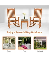 Sugift 3 Pieces Eucalyptus Rocking Chair Set with Coffee Table