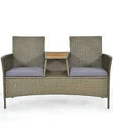 Sugift 2-Person Patio Rattan Conversation Furniture Set with Coffee Table