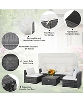 Vebreda 6 Pieces Patio Rattan Furniture Set with Retractable Canopy