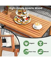 Sugift 4 Pieces Acacia Wood Patio Conversation Table and Chair Set with Hand Woven Rope