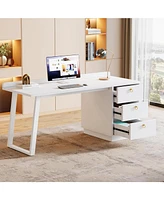 Tribesigns White Computer Desk with Drawers: 55 Inches Modern Home Office Desk with Storage, Small Wood Study Writing Work Table Workstation for Bedro