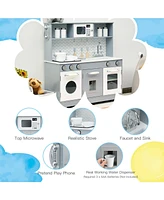 Sugift Wooden Kitchen Pretend Play Toy for Kids with Realistic Light and Sound