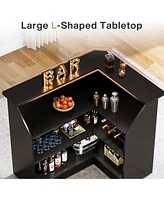 Tribesigns Bar Cabinet, L-Shaped Home Table with Stemware Racks, 4-Tier Corner Unit Liquor Wine Reception Desk for Pub