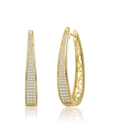 Rachel Glauber 14K Gold Plated Cubic Zirconia Pave Oblong Oval Hoop Earrings