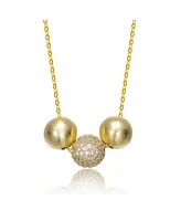 Rachel Glauber 14K Gold Plated Matte & Bright Shine Cubic Zirconia Bead Pendant Necklace