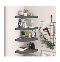 vidaXL Floating Corner Shelves 4 pcs High Gloss Gray 13.8"x13.8"x1.5" Mdf