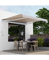 Sugift Outdoor Manual Retractable Awning Cover Shelter Patio Sun Shade-Beige