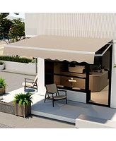 Sugift Outdoor Manual Retractable Awning Cover Shelter Patio Sun Shade-Beige