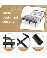 Sugift Full Bed Frame with Headboard and Footboard No Box Spring Needed-Black