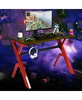 Sugift Ergonomic Gaming Desk with Carbon Fiber Surface and R-Shape Steel Frame