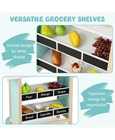 Kids Ice Cream Cart Wooden Toddler Farmers Market Stand W/ Chalkboard & Storage