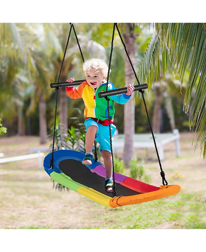 Costway Saucer Tree Swing Surf Kids Outdoor Adjustable Oval Platform Set w/ Handle Camouflage green