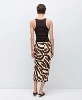 Mango Women's Animal-Print Draped Skirt