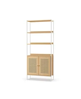 Slickblue 6-Tier Bookcase with Rattan-Like Door