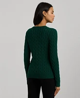 Lauren Ralph Women's Button-Trim Cable-Knit Cotton Sweater