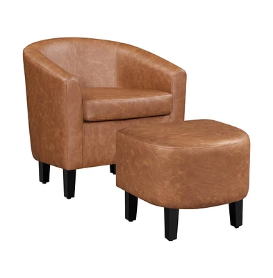 Yaheetech Contemporary Faux Leather Club Chair and Ottoman Set