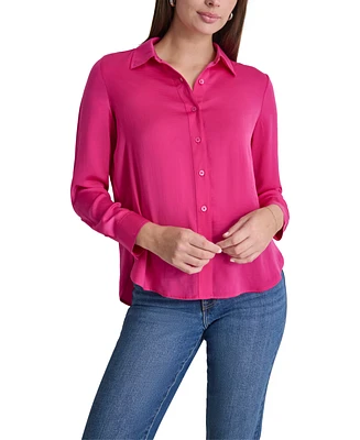 Dkny Jeans Petite Buttoned-Cuff Fold-Collar Blouse