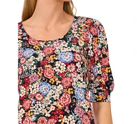 CeCe Women's Floral-Print Shirred-Sleeve Top