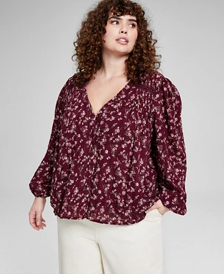 And Now this Plus Size Floral Lace-Trim Button-Front Top, Created for Macy's