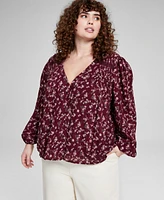 And Now this Plus Size Floral Lace-Trim Button-Front Top, Created for Macy's