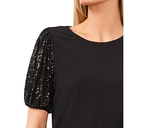 CeCe Women's Sequined-Sleeve Crewneck Top