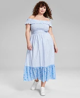 And Now This Trendy Plus Cotton Off-The-Shoulder Smocked Dress, Created for Macy's