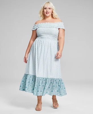 And Now This Trendy Plus Cotton Off-The-Shoulder Smocked Dress, Created for Macy's