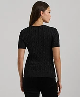 Lauren Ralph Women's Metallic Cable-Knit Short-Sleeve Sweater