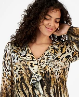 Guess Women's Marcelle Animal-Print Ruffled V-Neck Top