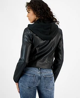 Guess Women's Dexa Faux-Leather Hoodie Jacket