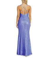 Morgan & Company Juniors' Sequined Strappy-Back Gown