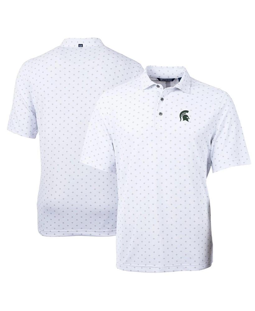 Cutter & Buck Men's White Michigan State Spartans Virtue Eco Pique Tile Print Polo