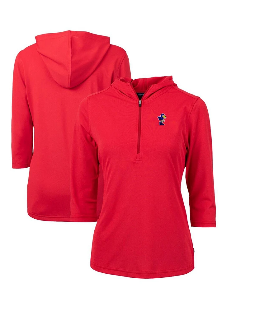 Cutter & Buck Women's Red Kansas Jayhawks Vault Virtue Eco Pique Half-Zip Pullover Hoodie