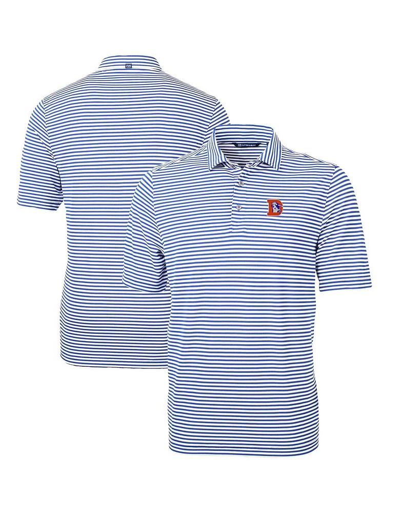 Cutter & Buck Men's Blue Denver Broncos Throwback Logo Virtue Eco Pique Stripe Polo