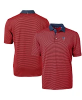 Cutter & Buck Men's Red Texas Rangers Americana Logo Virtue Eco Pique Stripe Polo