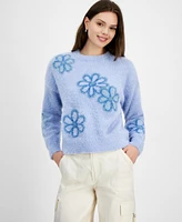 Hooked Up by Iot Juniors' Eyelash Floral Sweater