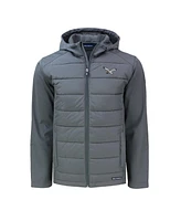 Cutter & Buck Men's Gray Philadelphia Eagles Throwback Evoke Hybrid Eco Softshell Full-Zip Hoodie Jacket