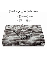 Chanasya Premium Faux Fur Duvet Cover Set - & Minky Blanket (68” x 90”) 1 Pillow Sham (20” 26”)