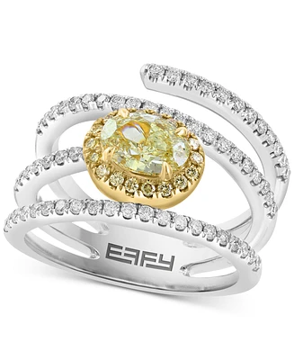 Effy Yellow Diamond (1-1/10 ct. t.w.) & White Diamond (1/2 ct. t.w.) Oval Horizontal Halo Coil Ring in 18k Two-Tone Gold