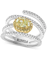 Effy Yellow Diamond (1-1/10 ct. t.w.) & White Diamond (1/2 ct. t.w.) Oval Horizontal Halo Coil Ring in 18k Two-Tone Gold - Two