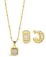 Sterling Forever Cassia Cubic Zirconia Hoop Pendant Necklace Set