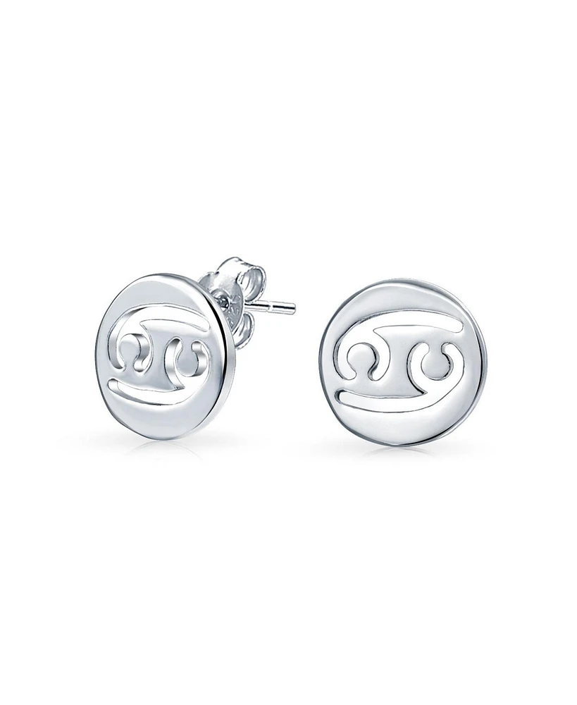 Bling Jewelry Tiny Simple Round Astrology Cancer Horoscope Zodiac Stud Earrings Sterling Silver