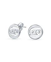 Bling Jewelry Tiny Simple Round Astrology Cancer Horoscope Zodiac Stud Earrings Sterling Silver