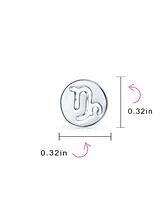 Bling Jewelry Tiny Simple Round Astrology Capricorn Horoscope Zodiac Stud Earrings Sterling Silver