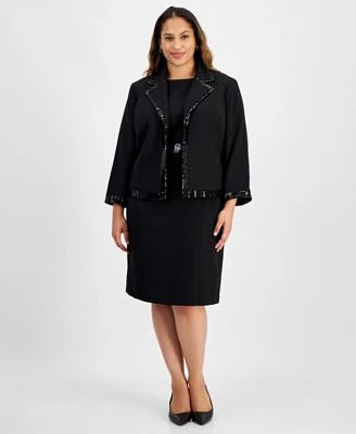 Kasper Plus Size Sequin Trim Jacket Sequin Waist Dress