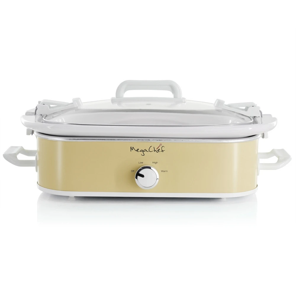 Megachef 3.5 Quart Casserole Slow Cooker with 3 Temperature Settings in Cream