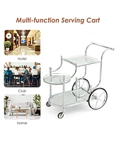 Sugift Kitchen Rolling Bar Cart with Tempered Glass Suitable for Restaurant and Hotel