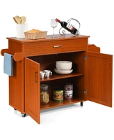 Sugift Rolling Kitchen Island Cart with Towel and Spice Rack