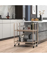 Sugift 2-Tier Mobile Serving Cart with Tempered Glass Shelf