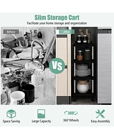 Sugift 4-Tier Kitchen Slim Storage Cart with Lockable Wheels